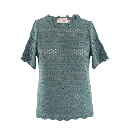 Camiseta feminina em tricot rendado francys